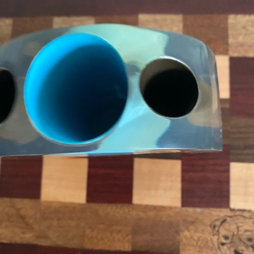 Vintage 70s Acrylic Lucite Retro Space Age Pen Holder Blue Brown Abstract Round